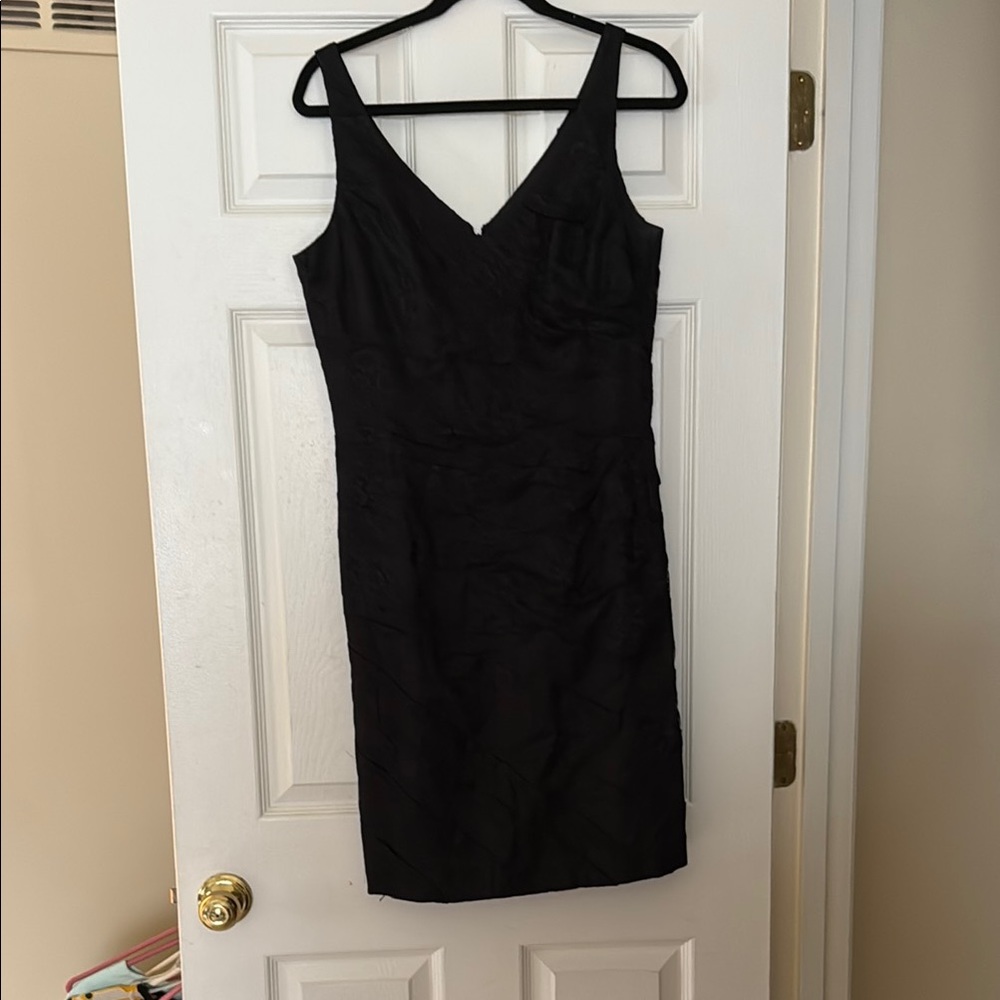 Ann Taylor Black Sheath V-Neck Mini Dress